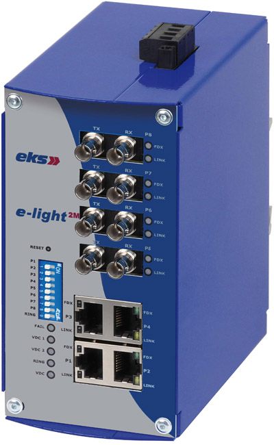 DIN-rail mounted industrial Ethernet managed switch, the compact form factor used by the Phoenix Contact FL SWITCH family